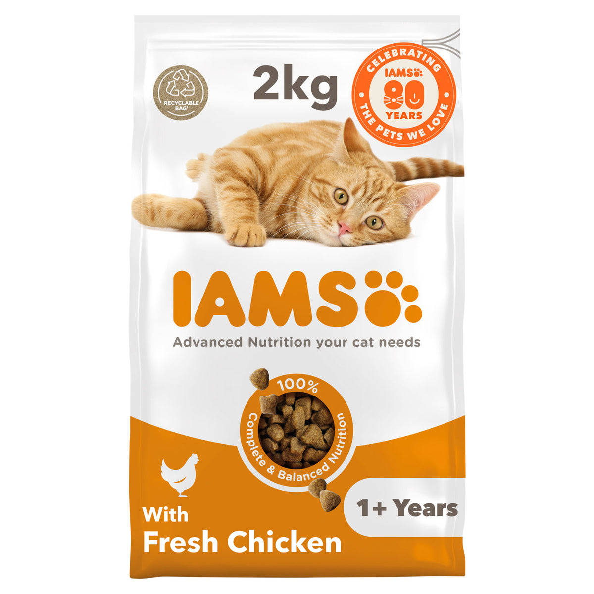 Iams dry cat food chicken 2kg bag (British brand)