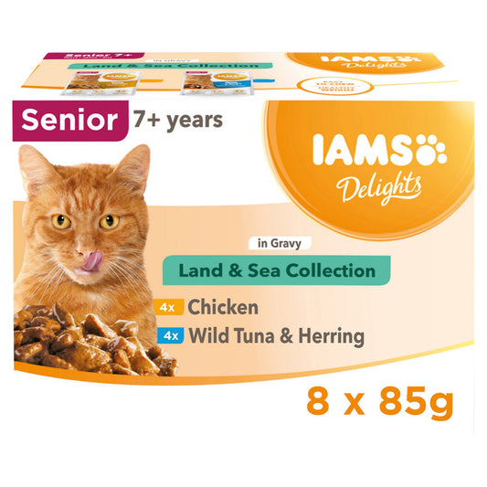 Iams Delights 7+ Senior Wet Cat Food Poiches Land & Sea Collection in Gravy GOODS ASDA   