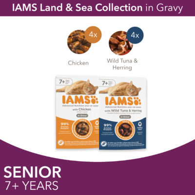 Iams Senior Cat Food Meat Fish Mix 8x85g , UK version