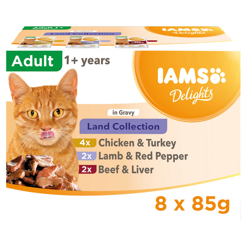 Iams Delights 1+ Adult Wet Cat Food Pouches Land Collection in Gravy GOODS ASDA   