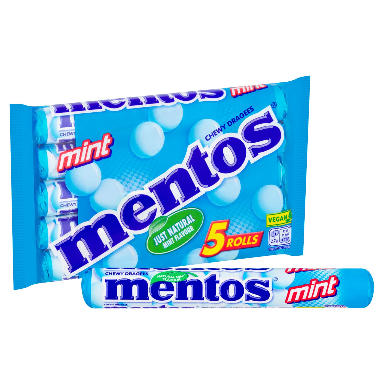 Mentos mint rolls chewy dragees 5 x 38g, imported from the UK