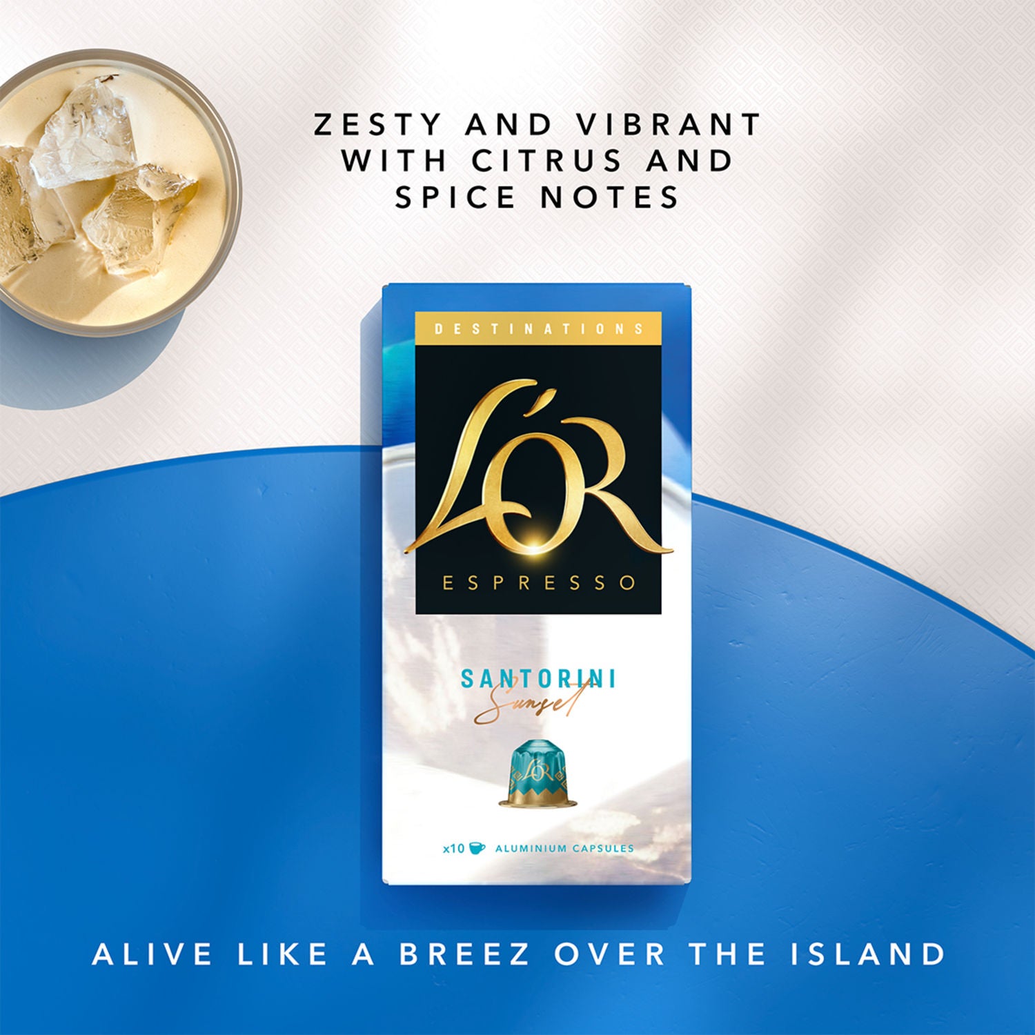 L'OR Santorini coffee pods intensity 7, imported from the UK
