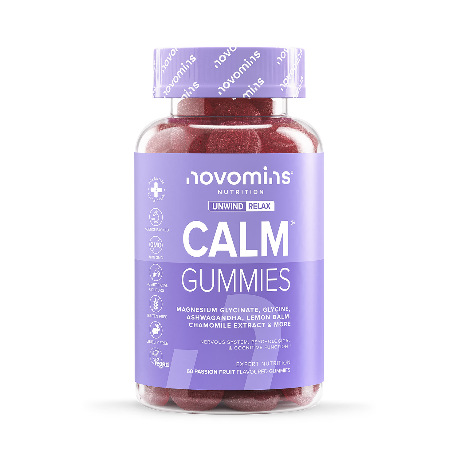 Novomins Calm Magnesium Glycinate Gummies 60, imported from the UK