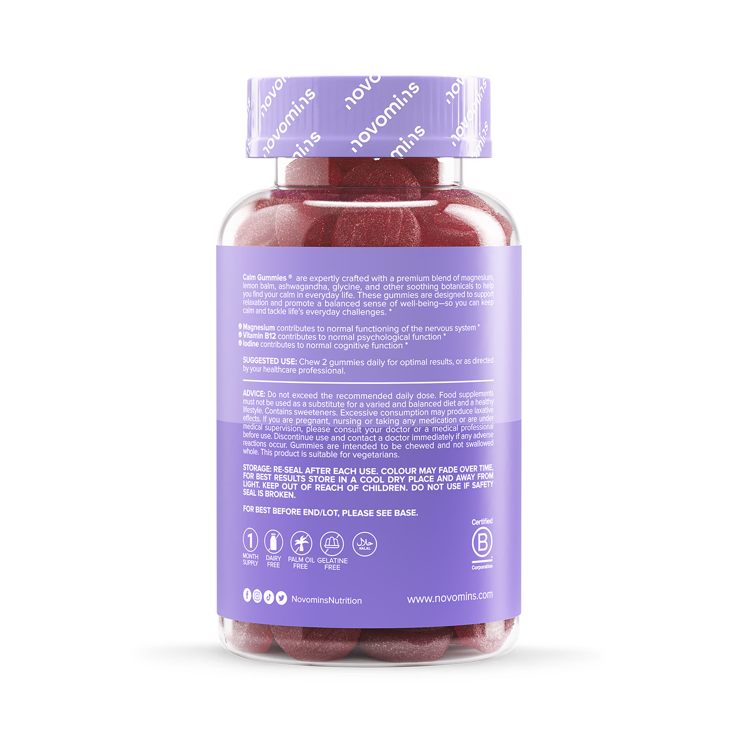 Novomins Calm Magnesium Glycinate Gummies 60, imported from the UK