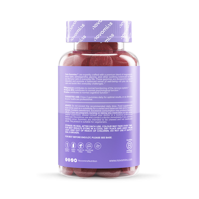 Novomins Calm Magnesium Glycinate Gummies 60, imported from the UK