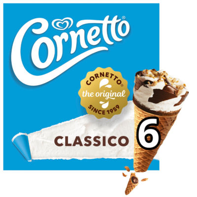 Cornetto Classico Eiswaffeln Vanillegeschmack, 6er-Packung, je 90 ml