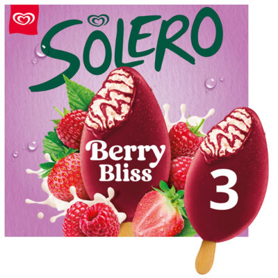 Solero Berry Bliss Raspberry Strawberry Ice Cream 3 x 90ml (British brand)