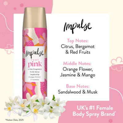 Impulse Very Pink body spray 75ml can, UK version