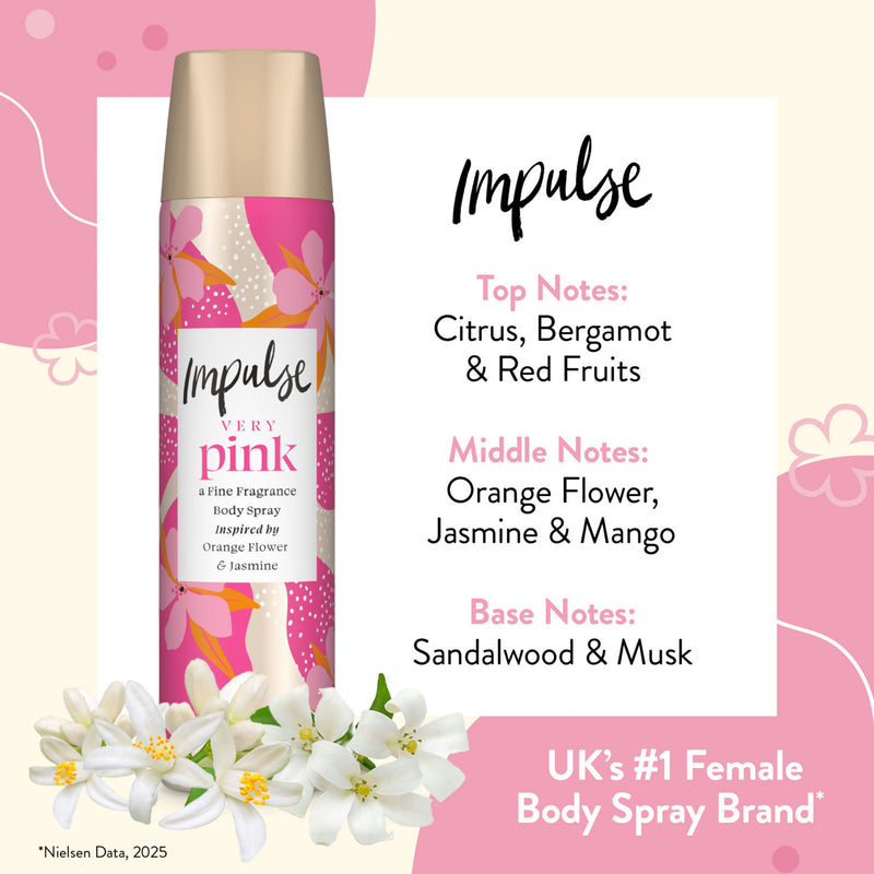 Impulse Very Pink body spray 75ml can, UK version