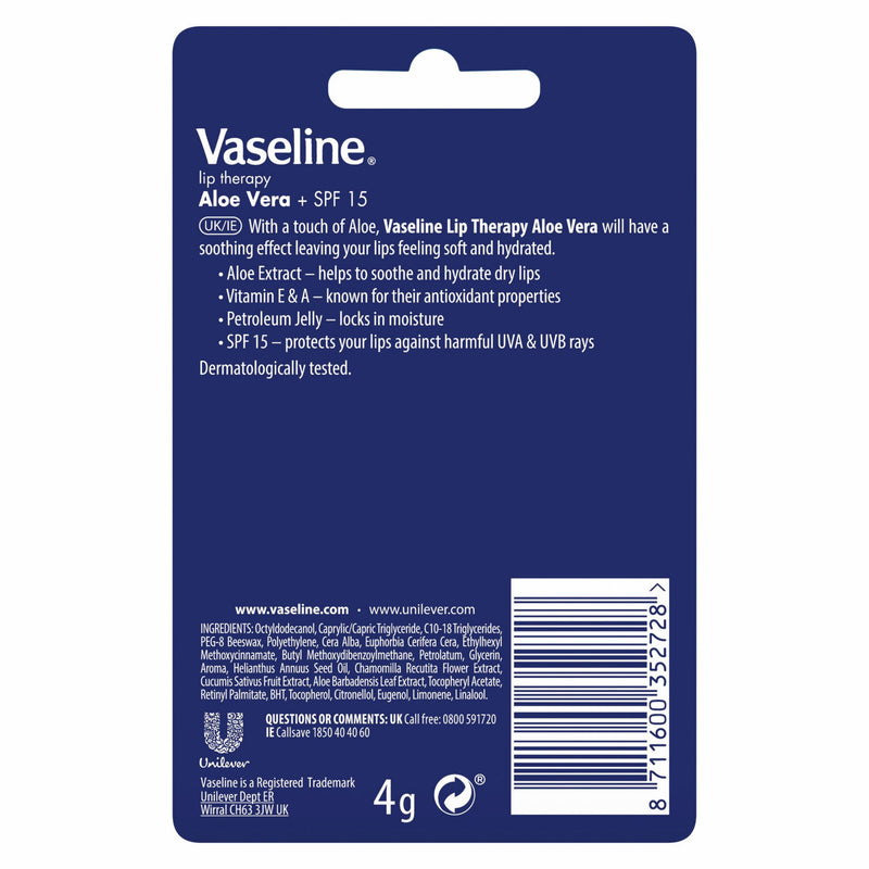 Vaseline Aloe Vera lip balm stick 4g (British brand)