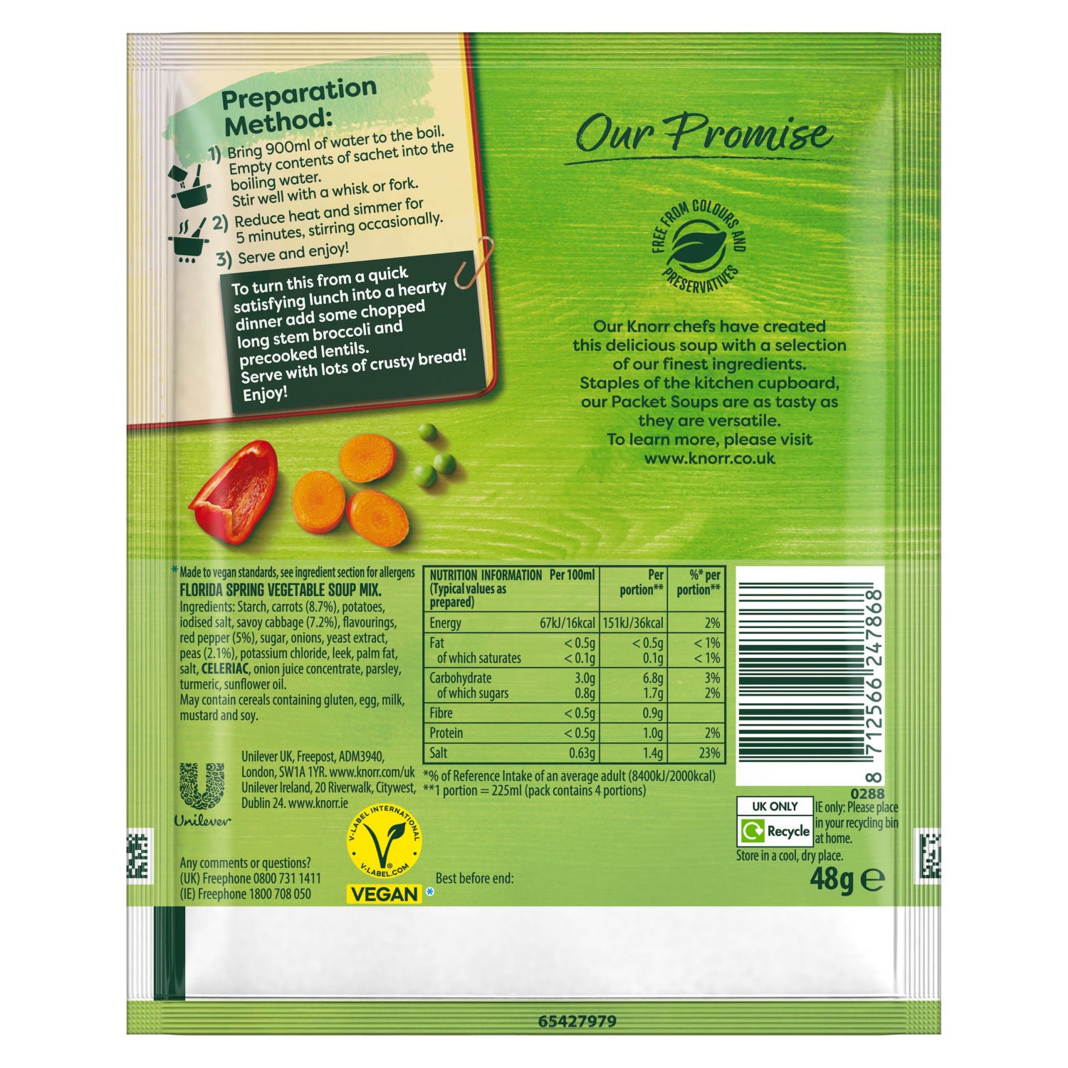 Knorr dry packet soup Florida Spring Vegetable 48g, UK version