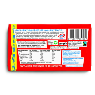 Tony's Chocolonely Barre de chocolat au lait 180g