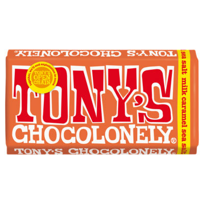 Tony's Chocolonely caramel sea salt milk chocolate bar 180g (British brand)