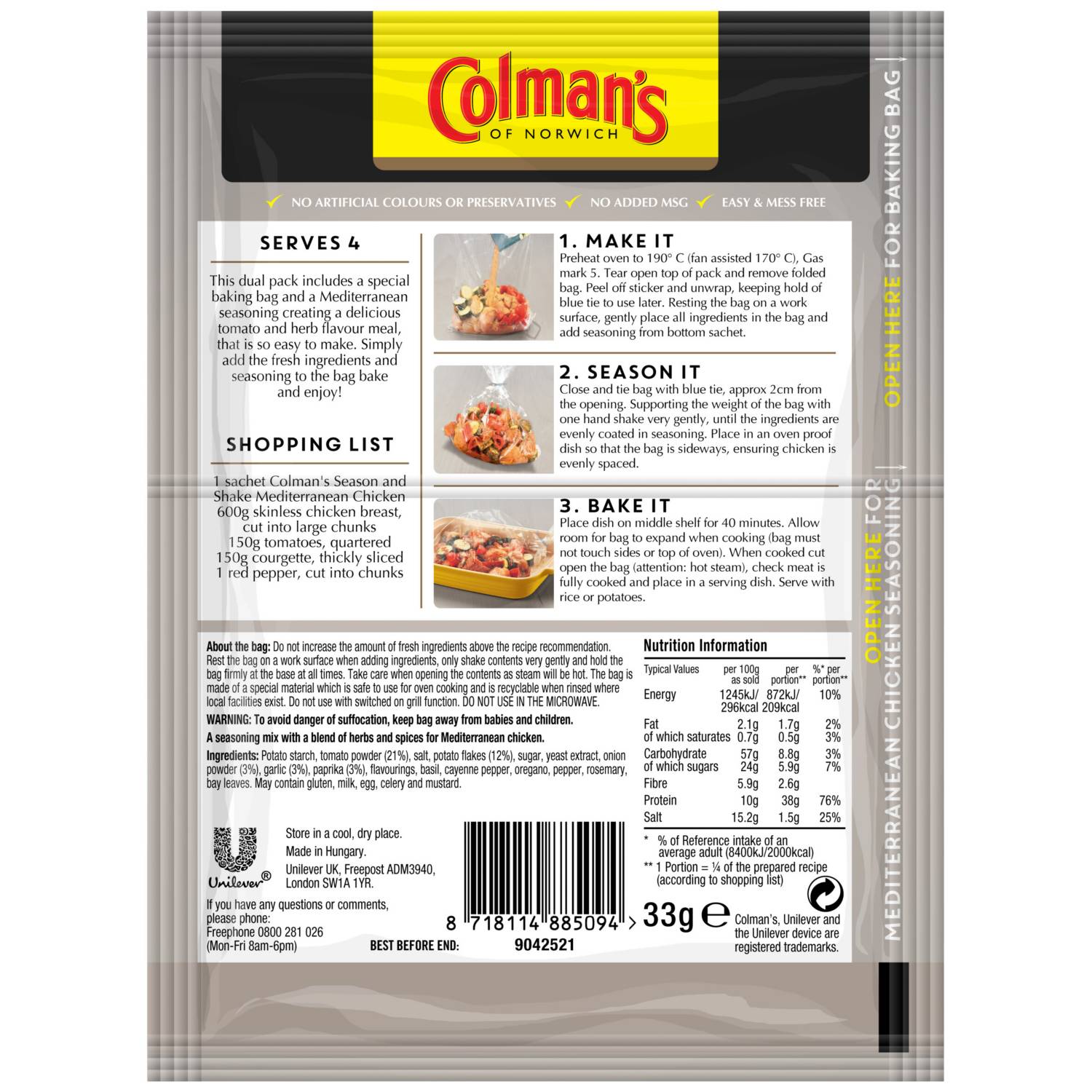 Colman's Mediterranean Chicken seasoning mix 33g - British product