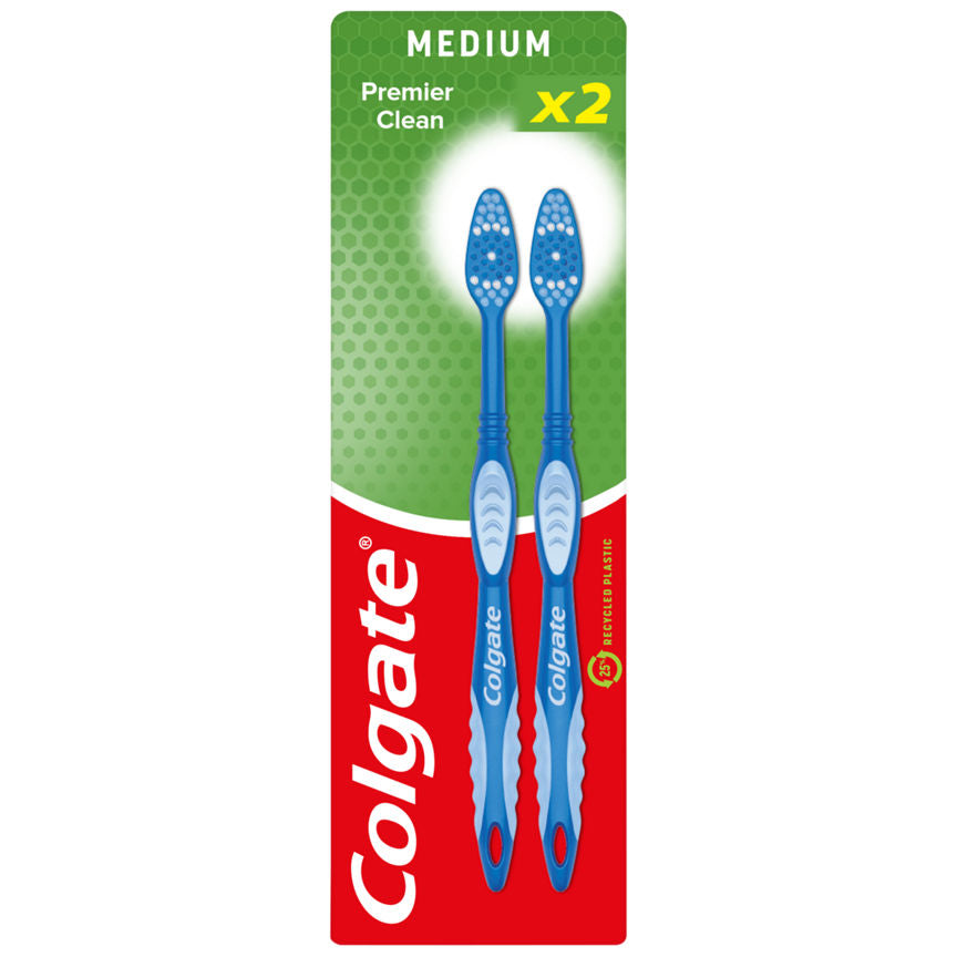 Colgate Premier Clean Medium Toothbrush 2 Pack GOODS ASDA   