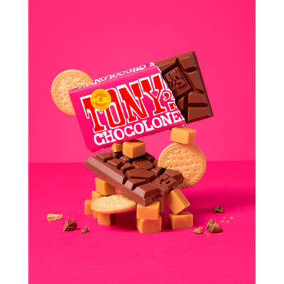Tony's Chocolonely milk caramel biscuit chocolate bar 180g (British brand)