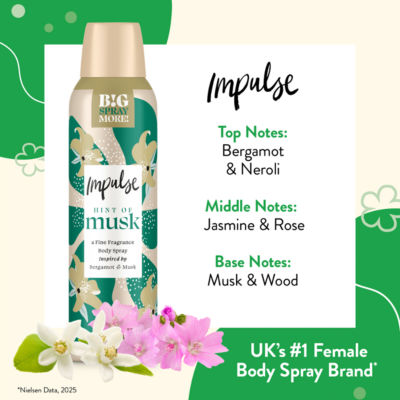Impulse Hint of Musk body spray 150ml, imported from the UK