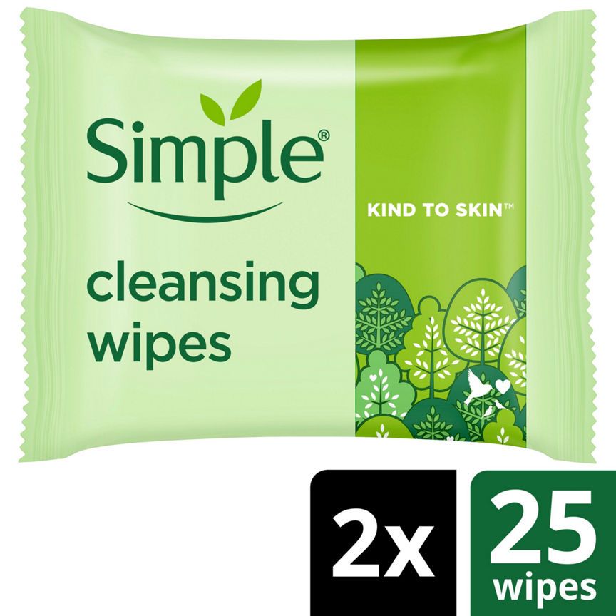 Simple Biodegradable Cleansing Face Wipes 50 Pack