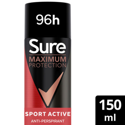 Sure Maximum Protection Sport Active anti-perspirant aerosol 150 ml, imported from the UK