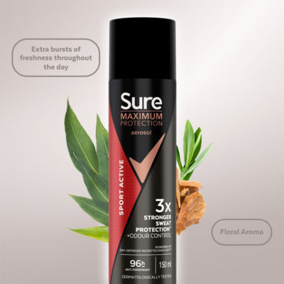 Sure Maximum Protection Sport Active anti-perspirant aerosol 150 ml, imported from the UK