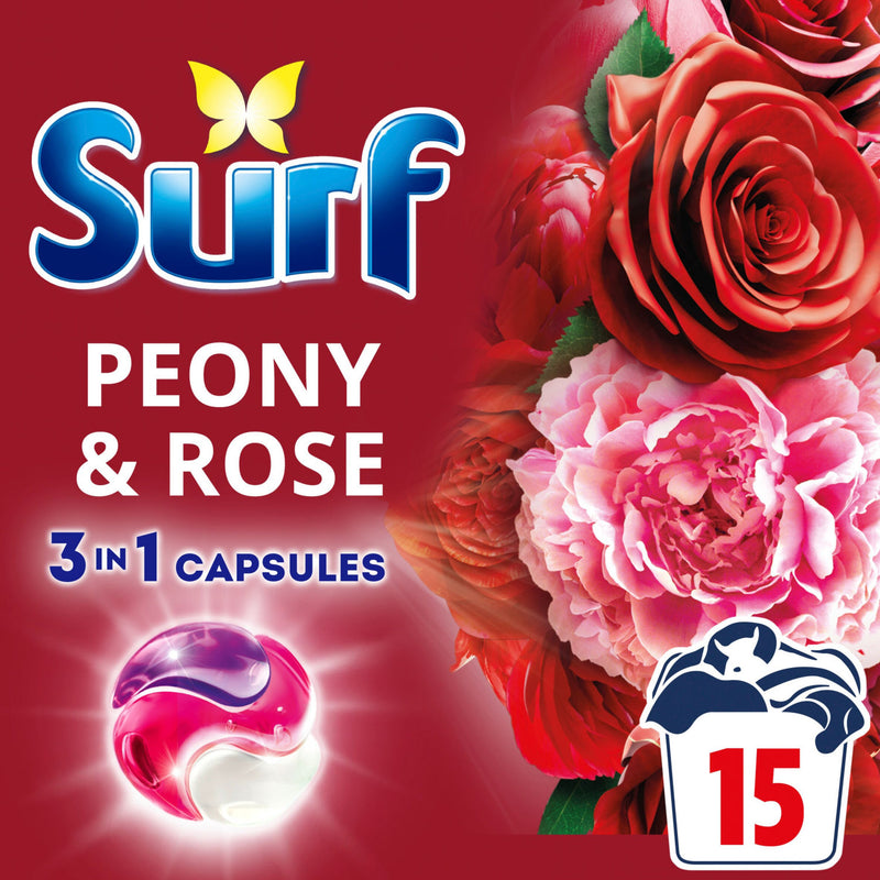 Surf Peony and Rose laundry detergent capsules 15 washes, UK version