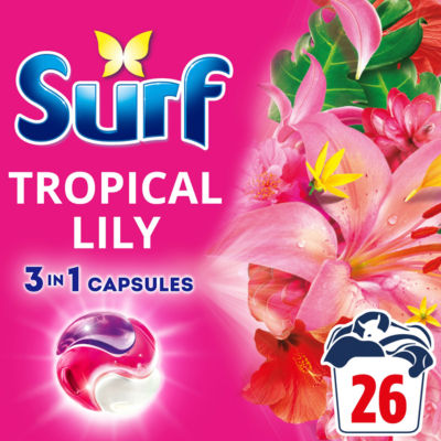 ASDA Surf 3 in 1 Tropical Lily Laundry Detergent Capsules 26 Washes- Buy online at McGrocer