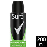 Sure Bergamot & Mint antiperspirant spray 200 ml (British brand)