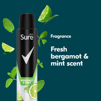 Sure Bergamot & Mint antiperspirant spray 200 ml (British brand)