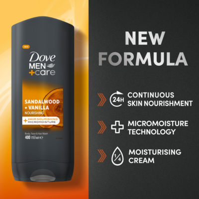 Dove Men+Care sandalwood vanilla 3-in-1 body wash 400 ml, UK version
