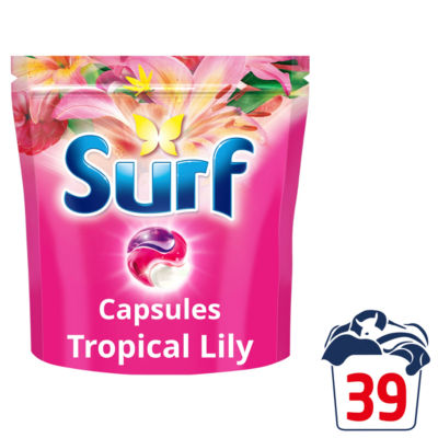 Surf Tropical Lily laundry detergent capsules 39 washes - British product