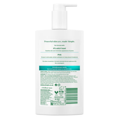 Simple Purify+ Gel facial cleanser 240ml - British product