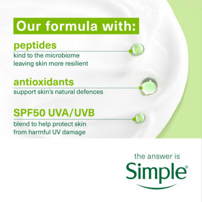 Simple Kind to Skin SPF 50 peptide moisturiser 40ml, UK version