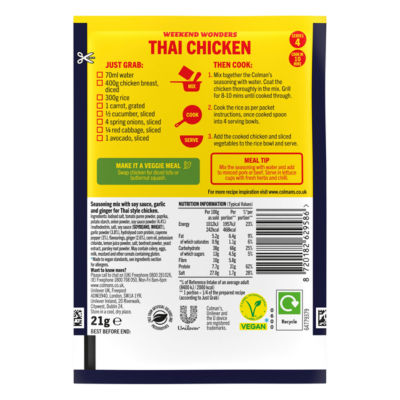 Colman's seasoning mix Thai Chicken 21g, imported from the UK