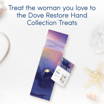 Dove Restore Hand Treats gift set with two hand creams and nail file, UK version