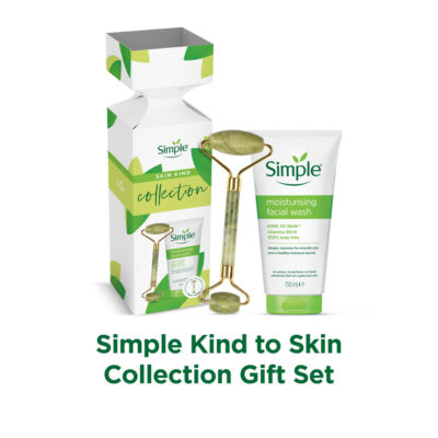 Simple moisturising treats gift set with face wash and jade roller, UK version