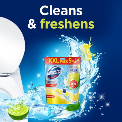 Domestos Power 5 Lime toilet rim blocks 5x50g - British product