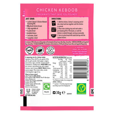 Colman's Chicken Keboob seasoning mix limited edition 30g, imported from the UK