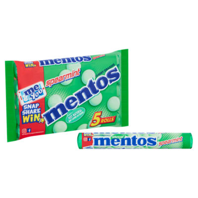 Mentos spearmint chewy dragees rolls 5 x 37.5g, imported from the UK