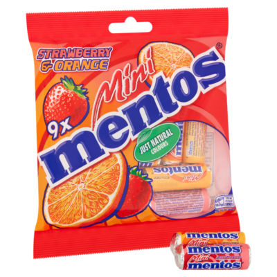 Mentos Mini Rolls strawberry and orange flavoured sweets (British brand)