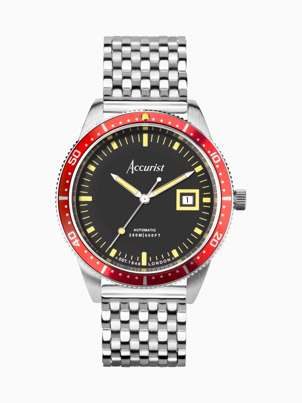 Accurist Mens Silver Tone Dive Automatic Stainless Steel Bracelet 42mm Watch