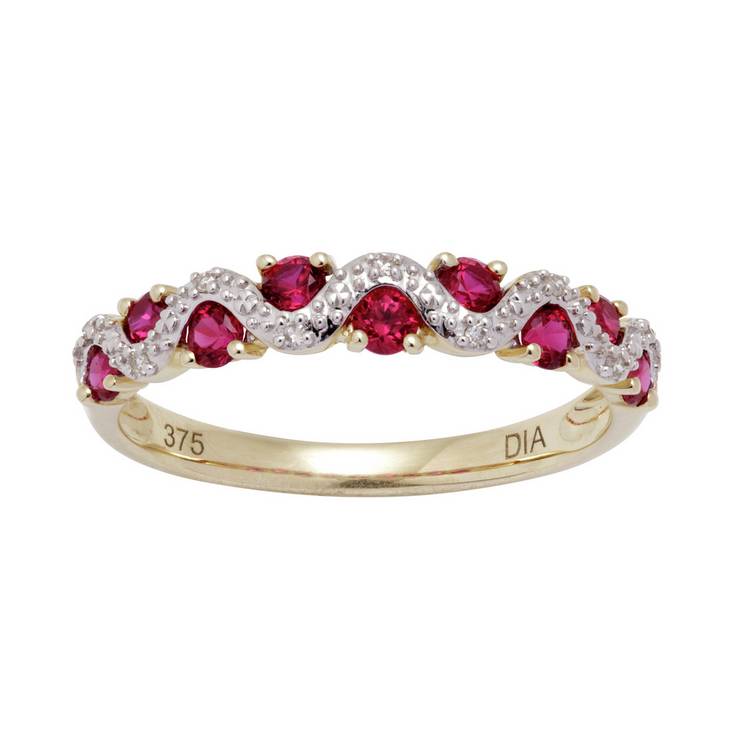 Revere 9ct gold diamond and ruby eternity ring, UK version