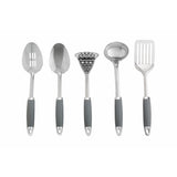 Argos Home five piece stainless steel utensil set with grey caddy (British brand)