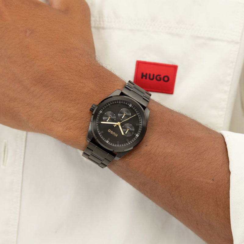 HUGO Bright Sport Black IP Bracelet watch 42mm, UK version