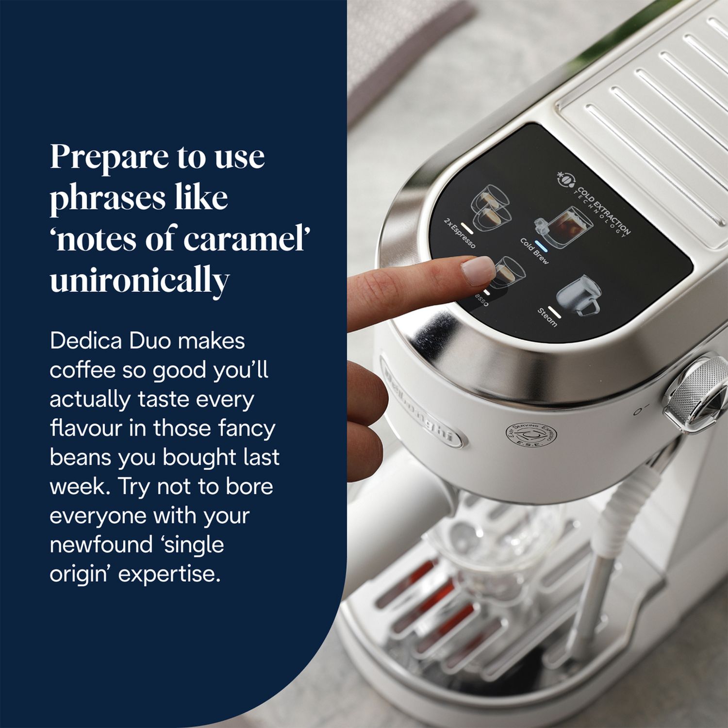 De'Longhi Dedica Duo espresso machine 15cm wide, imported from the UK