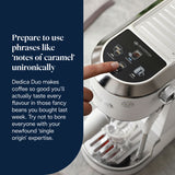 De'Longhi Dedica Duo espresso machine 15cm wide, imported from the UK