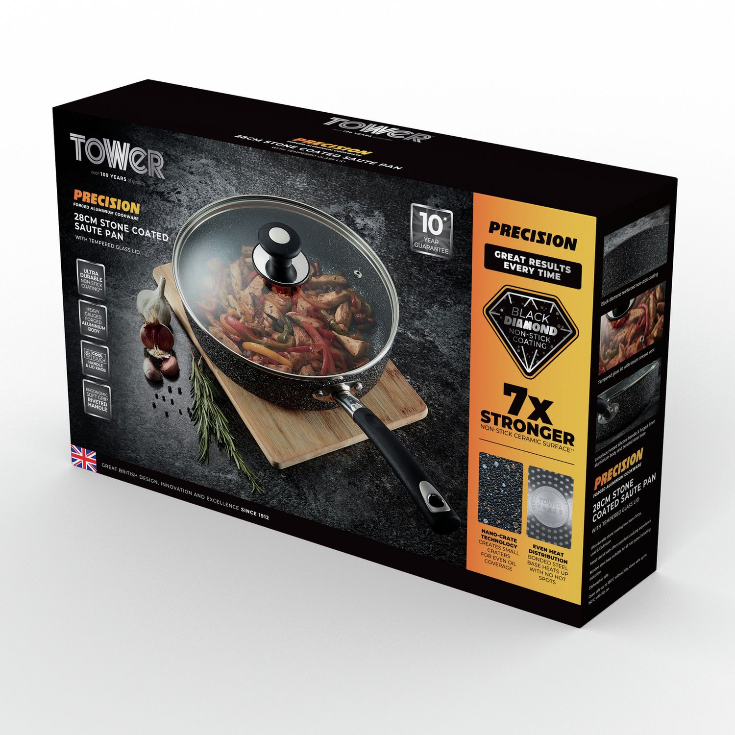 Tower Precision 28cm sauté pan with glass lid - British product