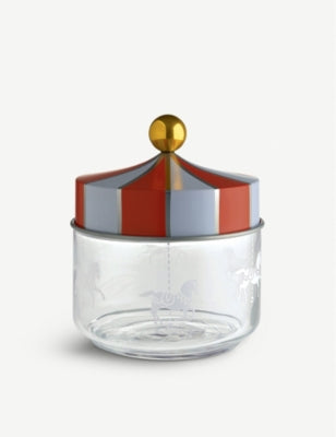Alessi Circus glass jar 13cm with tinplate lid - British product