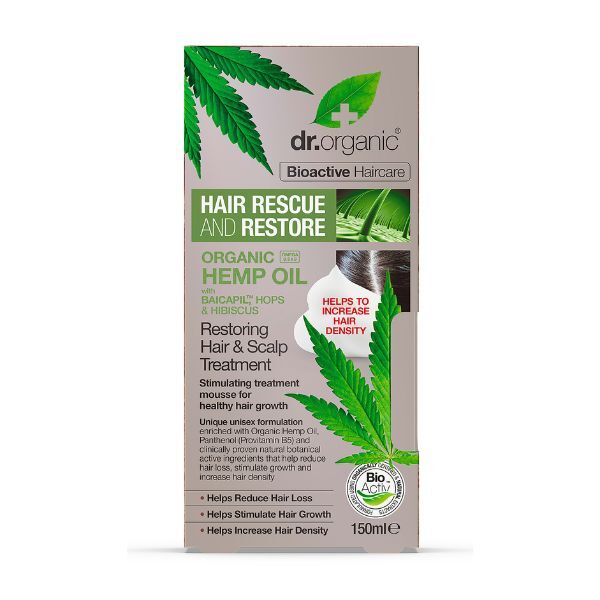 Dr Organic hemp oil hair and scalp treatment mousse, UK version