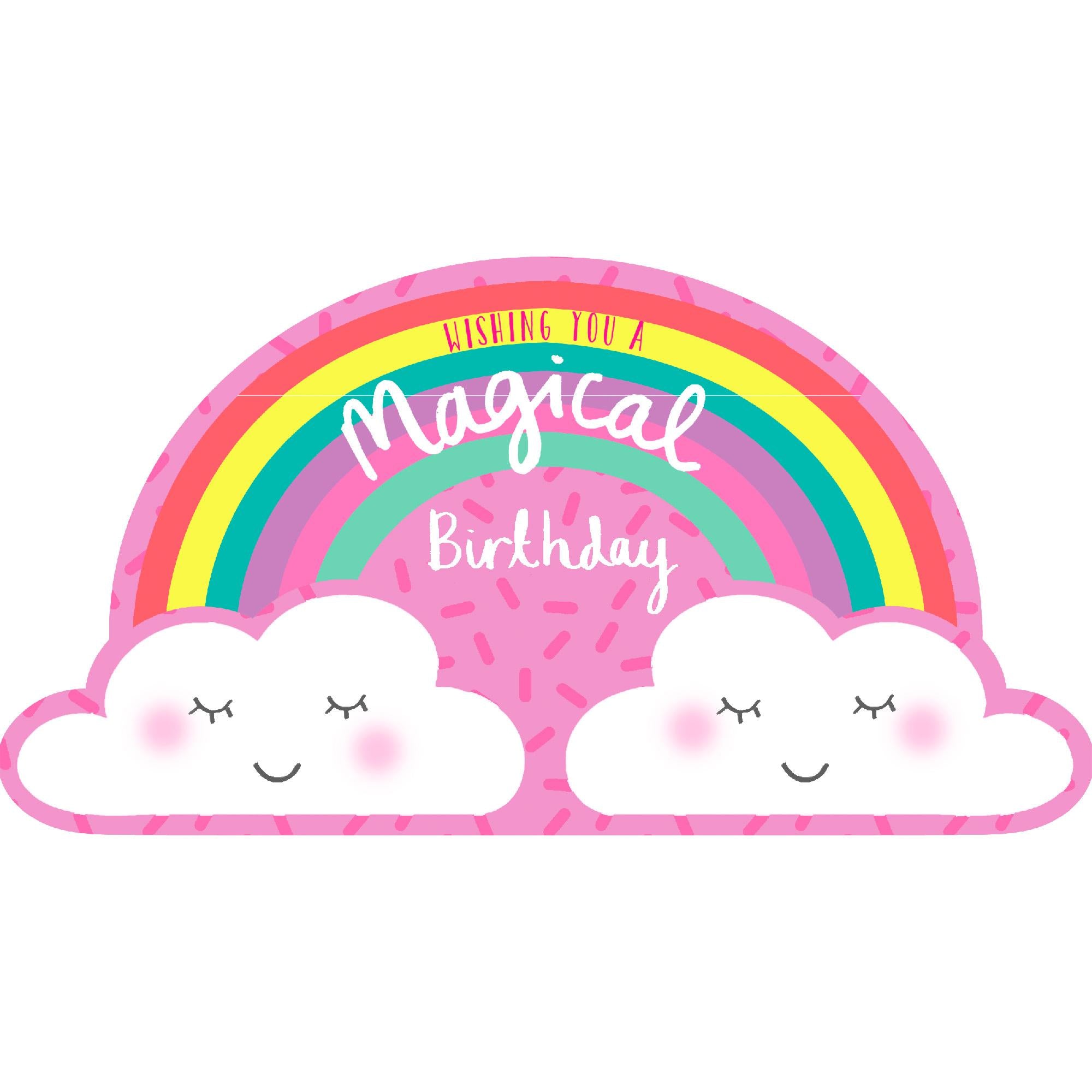 Sainsbury's Birthday Card Pink with Clouds and Rainbow Fun Cute Kids Greeting Card GOODS Sainsburys   