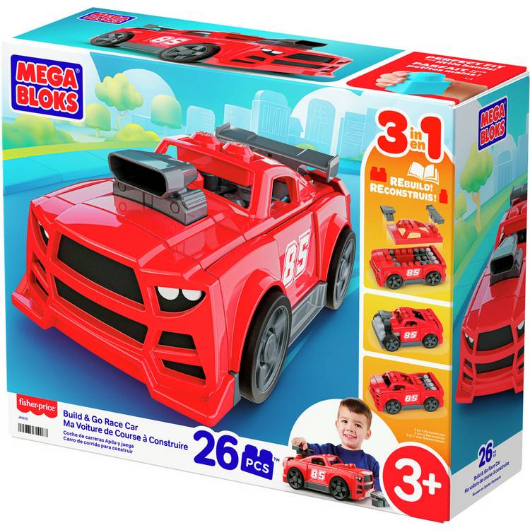 MEGA BLOKS Build & Go Race Car toy with 26 blocks - British product